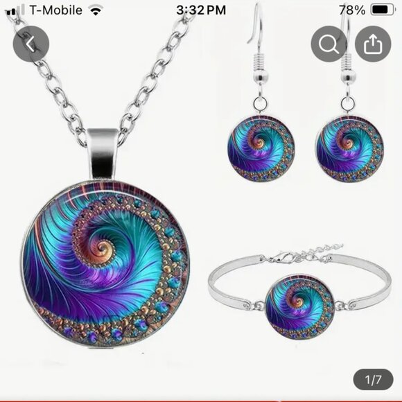 Blue Spiral Conch Peacock Feather Key chain, Bracelet, Necklace, Earrings - Picture 1 of 6